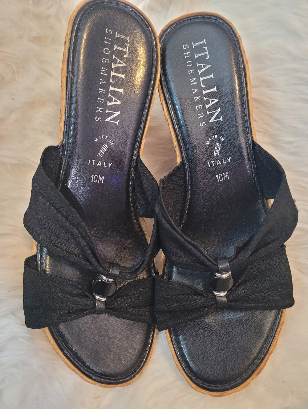 Italian Shoemakers Black Knot-Front Slide Mules Made In Italy